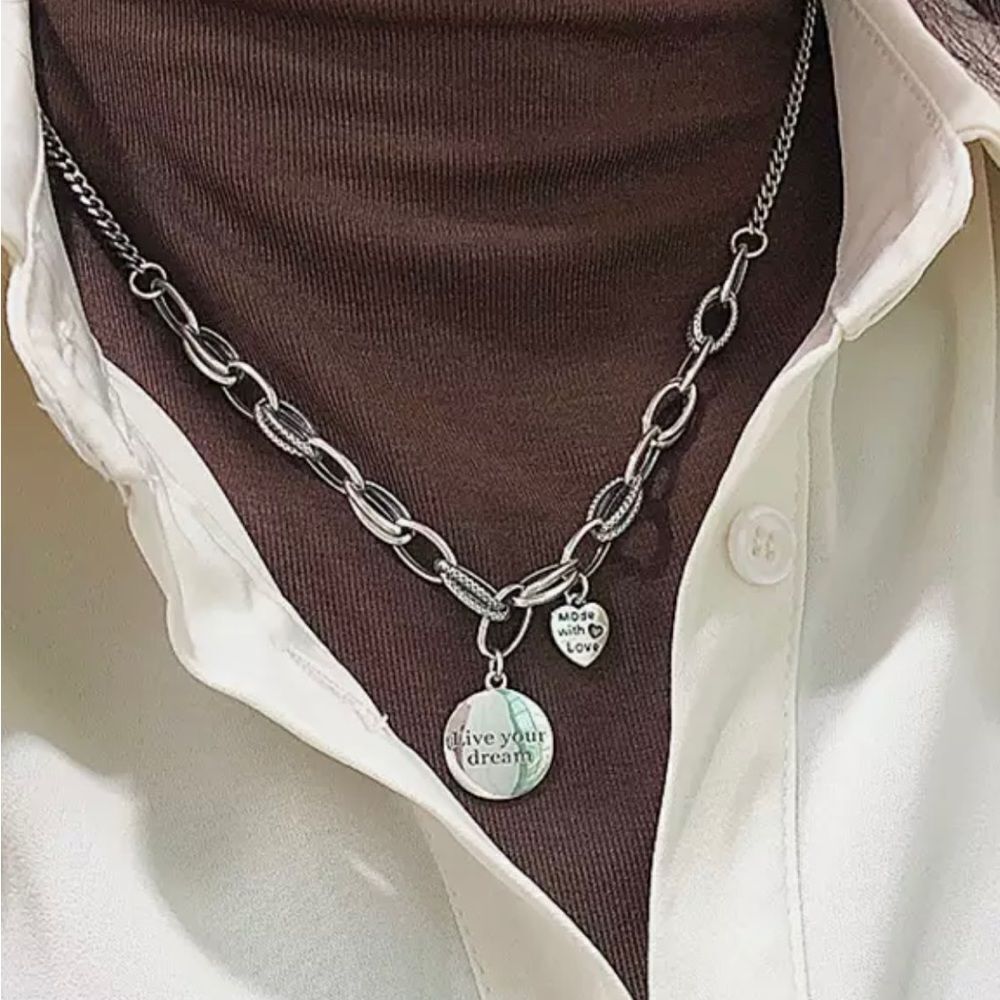 THICK CHAIN SILVER ‘LIVE YOUR DREAM’ CIRCLE NECKLACE